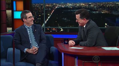 John Oliver and Stephen Colbert talk Trump, America, James Bond