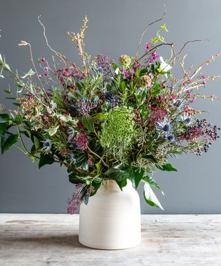 natural flower arrangement with woodland theme