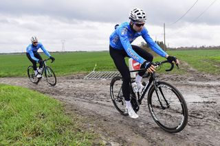 Wout Van Aert (Verandas Willems Crelan) tests the muddy pavé of Paris-Roubaix