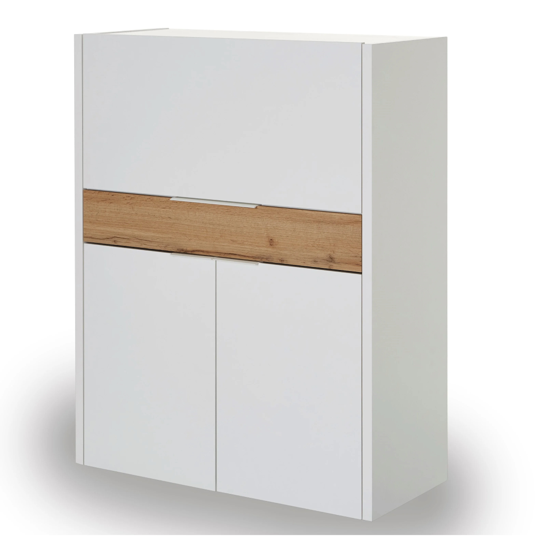 white bureau with oak middle panel