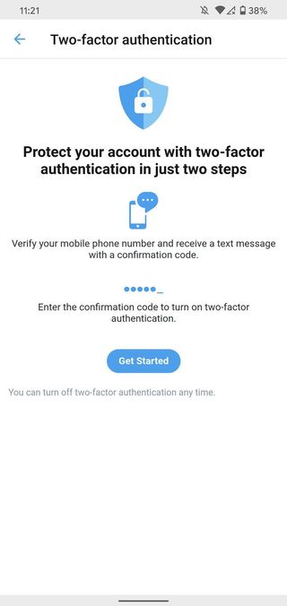 Setting up two-factor authentication on Twitter