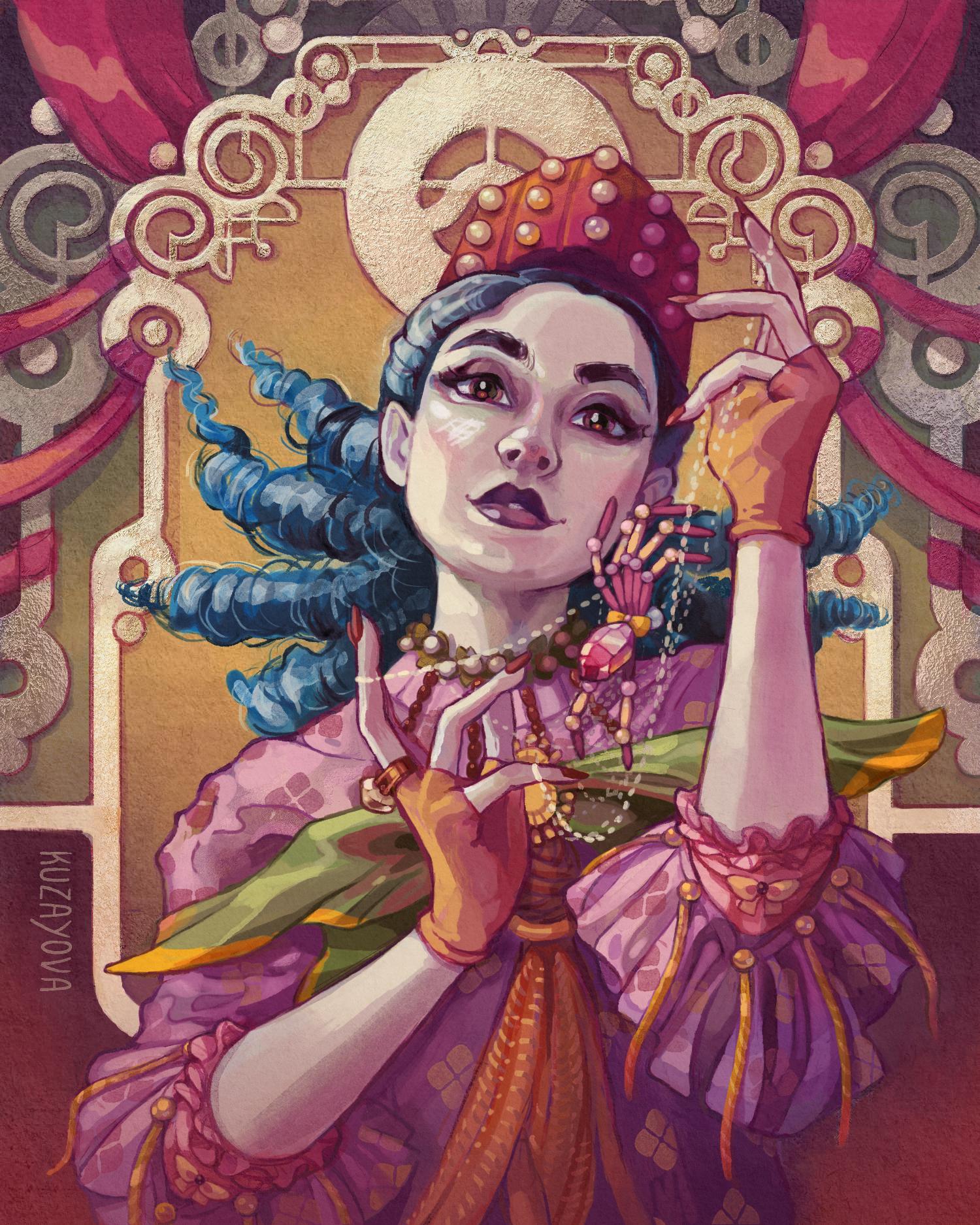 Rebelle 8; a colourful painting of a female dancer