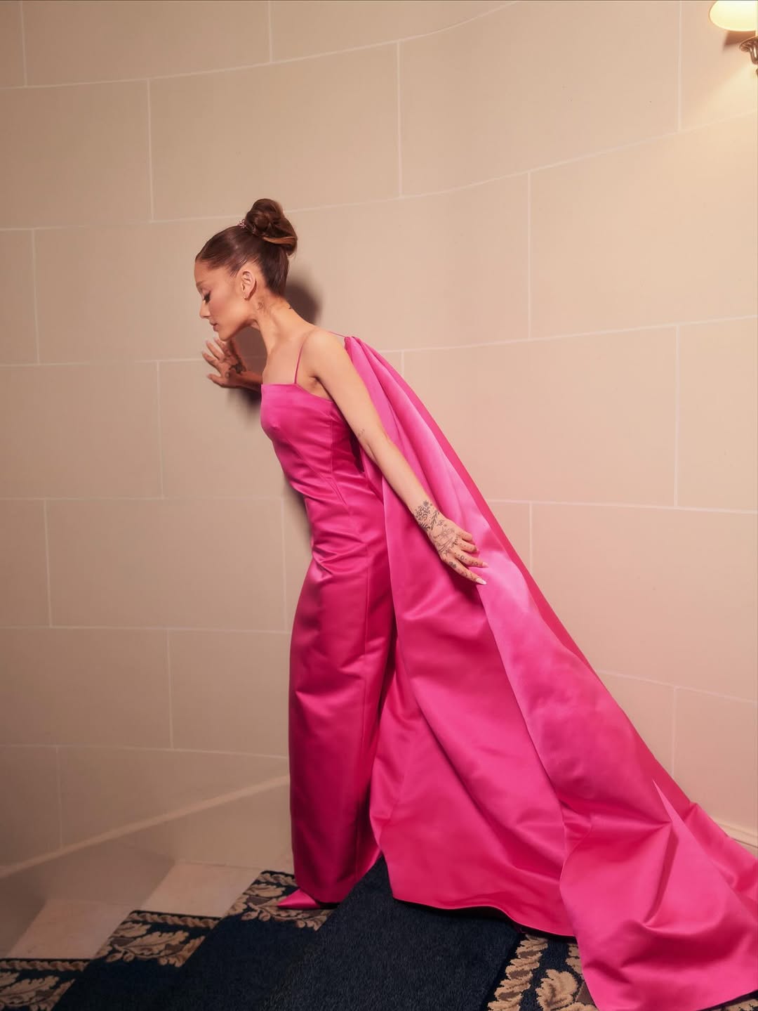 Ariana Grande wore a satin pink Givenchy gown in Paris