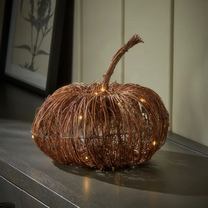 rattan pumpkin decoration with lights