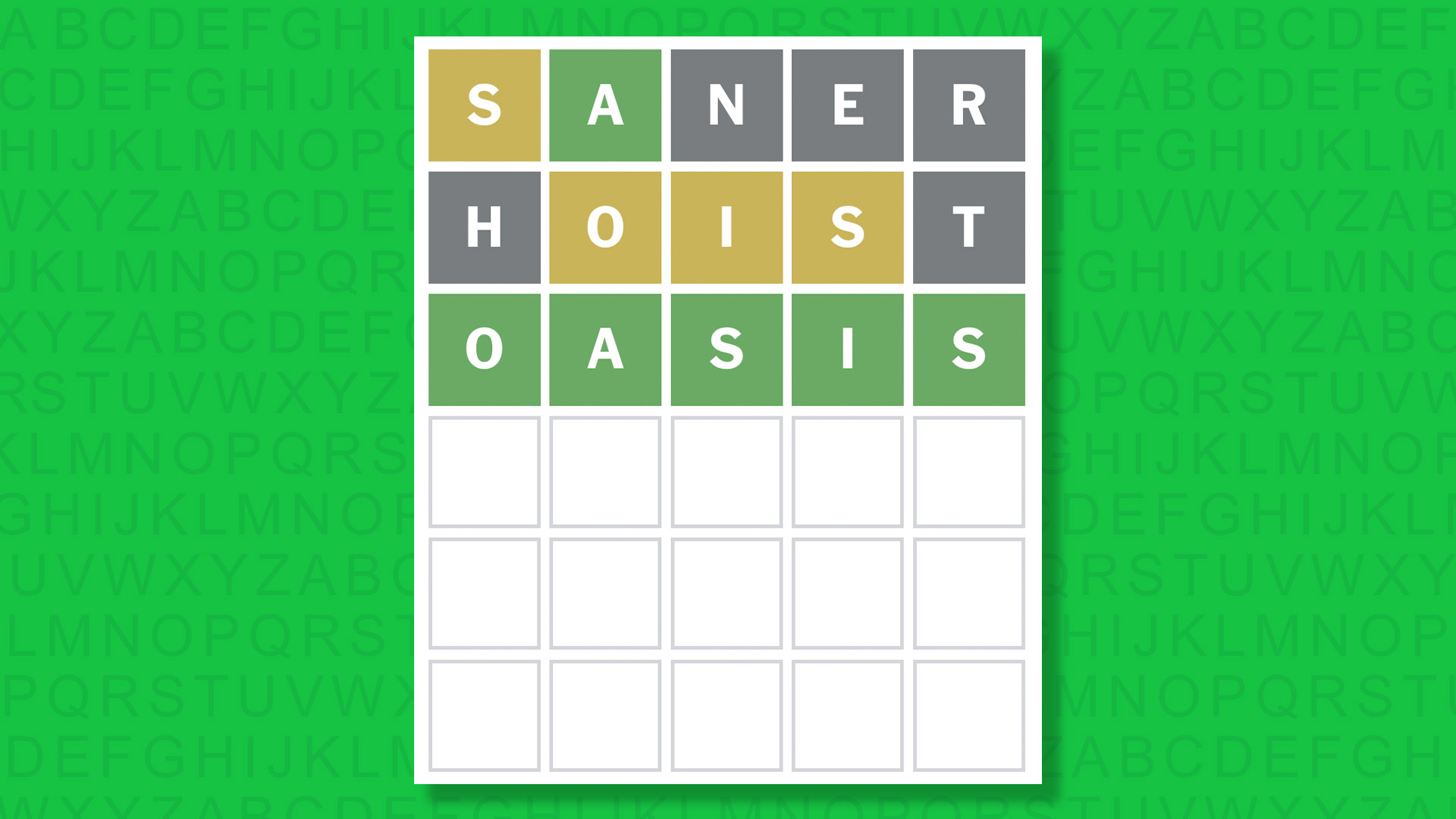 NYT Wordle answer for game 1735 on a green background