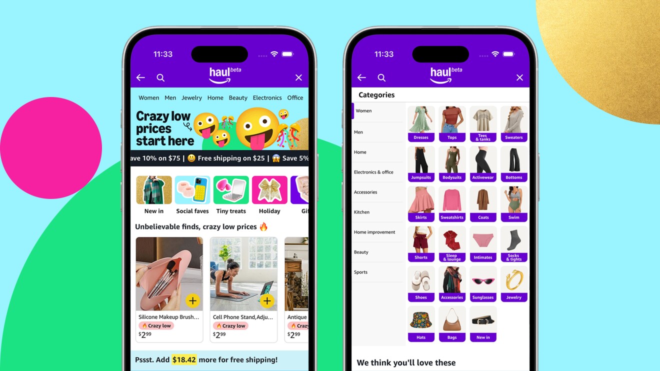 a render image of Amazon Haul on an iPhone