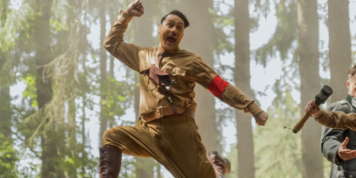 Taika Waititi as Hitler leaping through the air in Jojo Rabbit