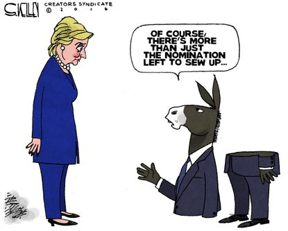 Political cartoon U.S. democrats Divided 2016