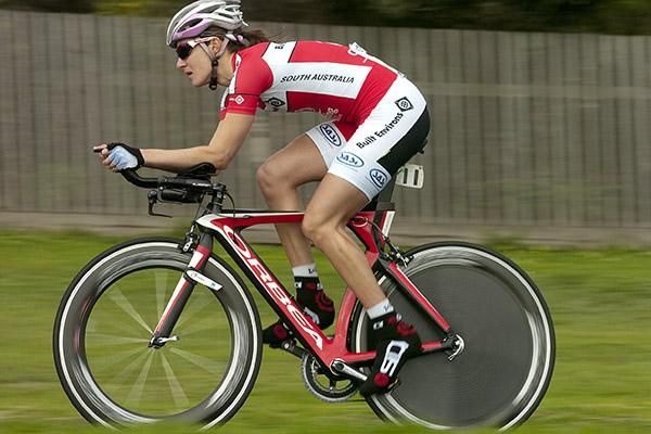 Elizabeth Georgouras (Port Adelaide C.C) steers her Orbea around the streets of Portarlington.