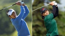 Andrea Lee and Wichanee Meechai hit shots at the US Women's Open