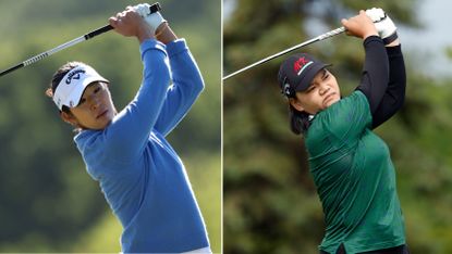 Andrea Lee and Wichanee Meechai hit shots at the US Women's Open