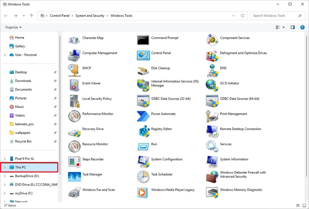 Windows Tools access File Explorer