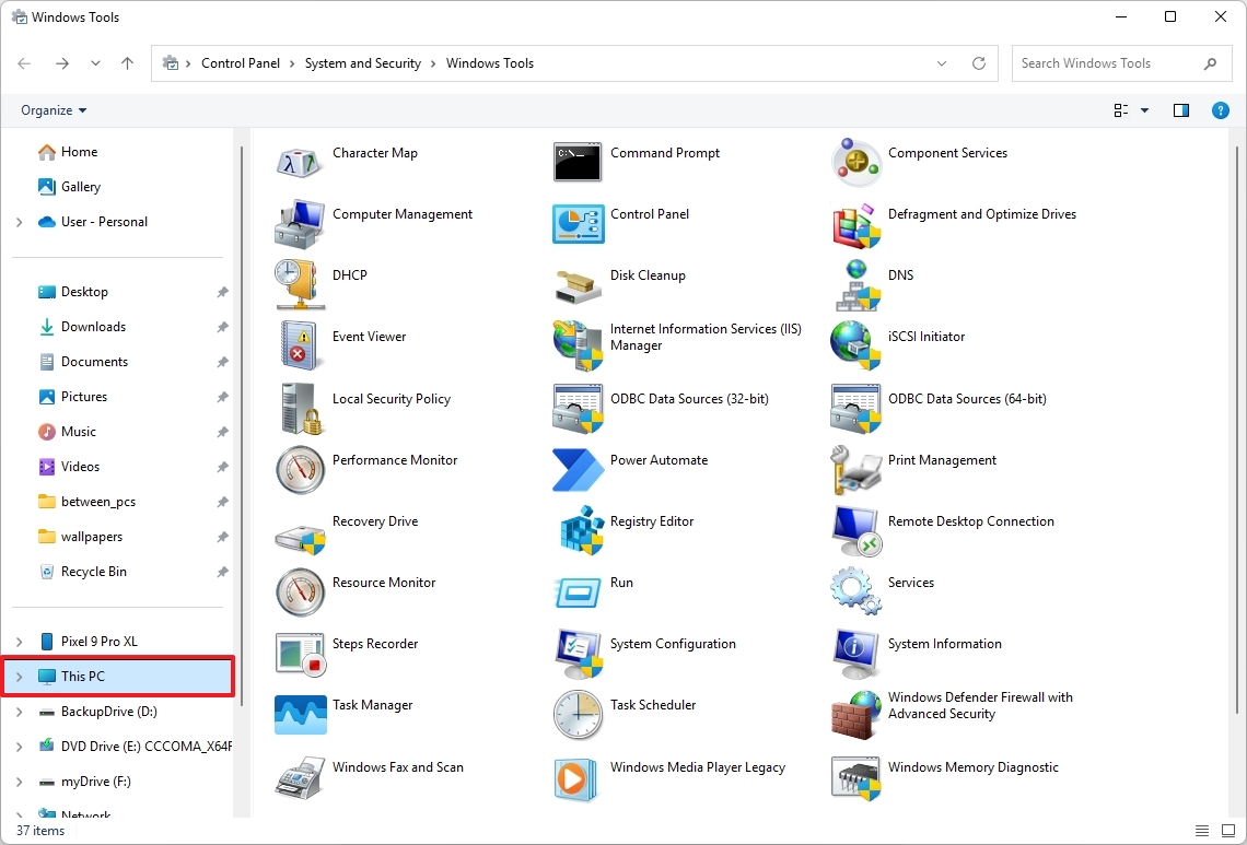 Windows Tools access File Explorer