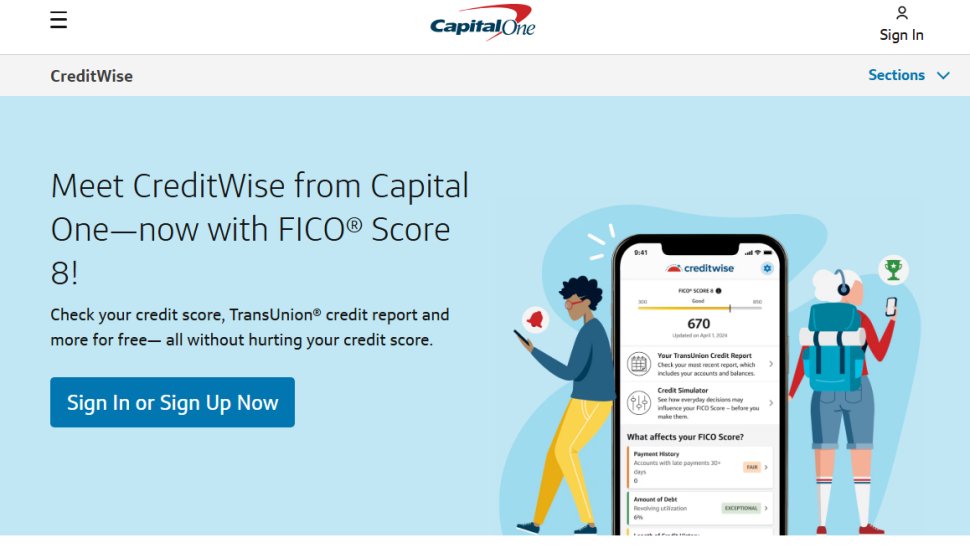 Website screenshot of CreditWise (August, 2025)