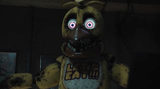 Screenshot of Chica with glowing eyes in Five Nights at Freddy's 2