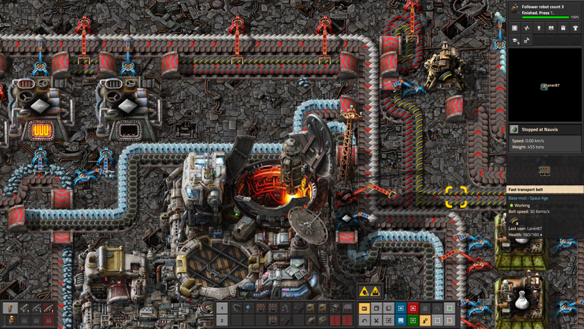 A factory on a junk-covered planet in Factorio: Space Age.