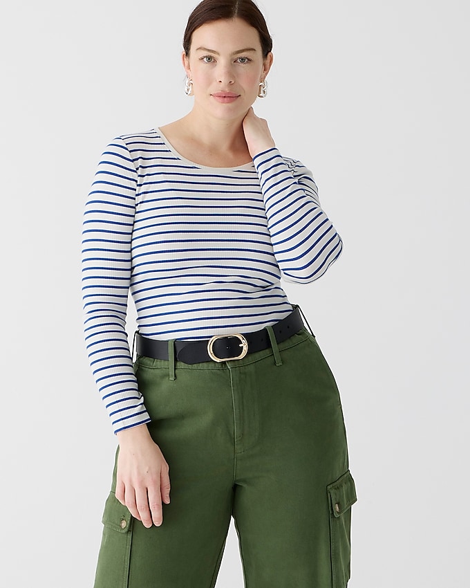 Long-Sleeve Crewneck T-Shirt in Striped Vintage Rib