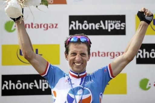 Nicolas Vogondy (Bbox Bouygues Telecom) on the podium after winning a stage in the Crit&eacute;rium du Dauphin&eacute;