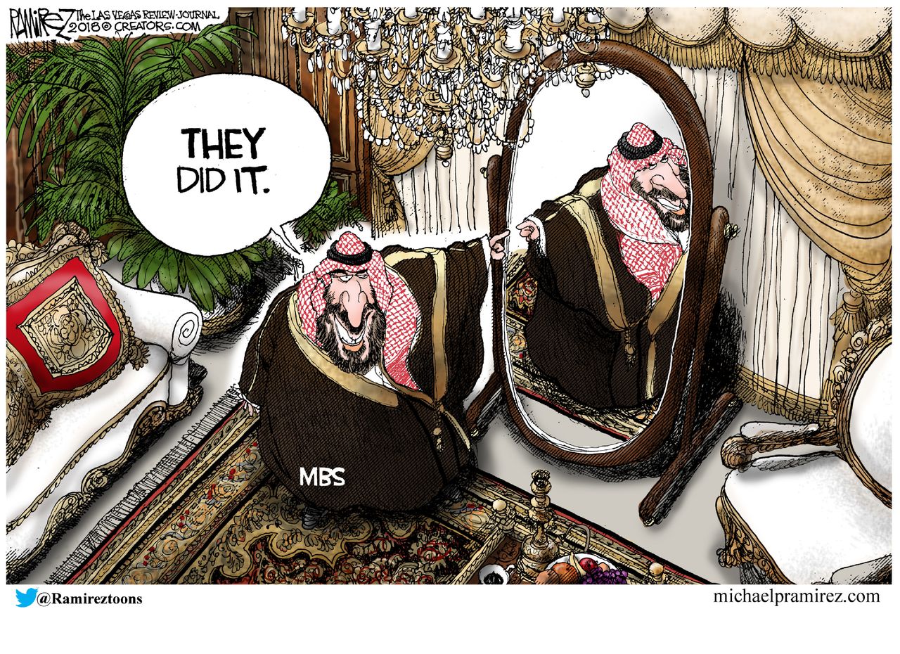 Political cartoon world Saudi Arabia Crown Prince Mohammed bin Salman Jamal Khashoggi murder blame