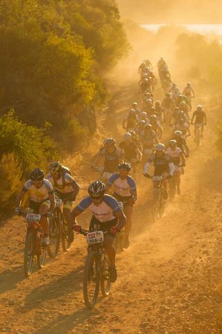 Riders ascend the old Piekeniers Kloof Pass during stage 1 of the Cape Epic