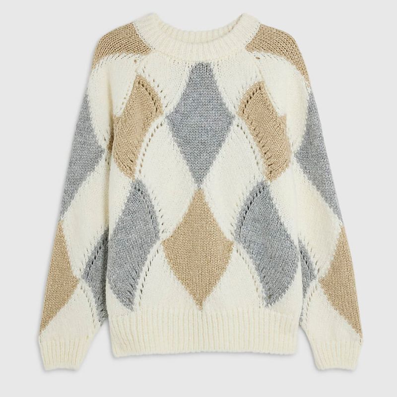 River Island , Cream Argyle Jumper
