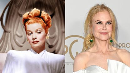 Lucille Ball and Nicole Kidman, who is playing her in Being the Ricardos