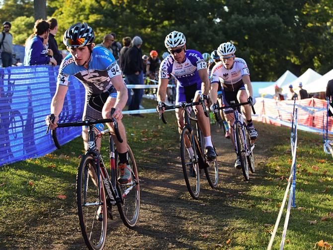 Zach McDonald (KCCX0 leading on an off-camber section of course on lap one