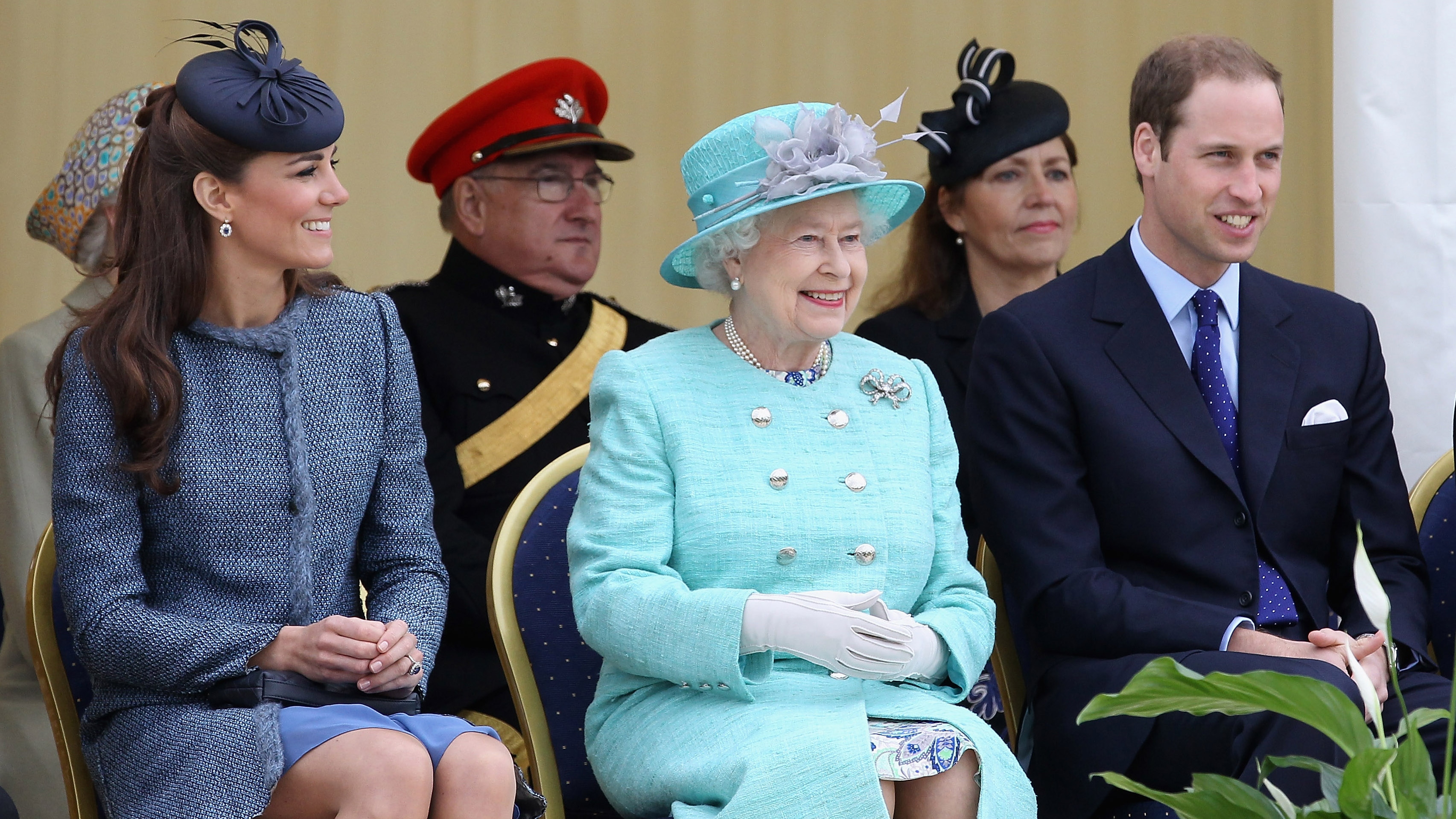 Kate, Prince William and Queen Elizabeth II smile as they visit Vernon Park