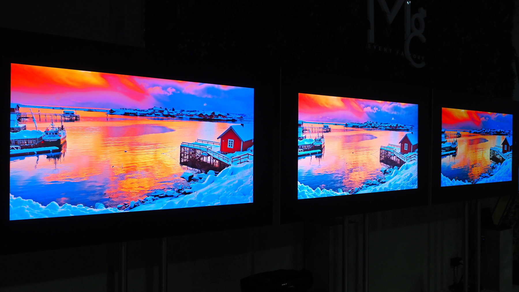 Left to right: Samsung S90F (QD-OLED), Hisense UR9 (RGB Mini-LED), LG C5 (OLED)
