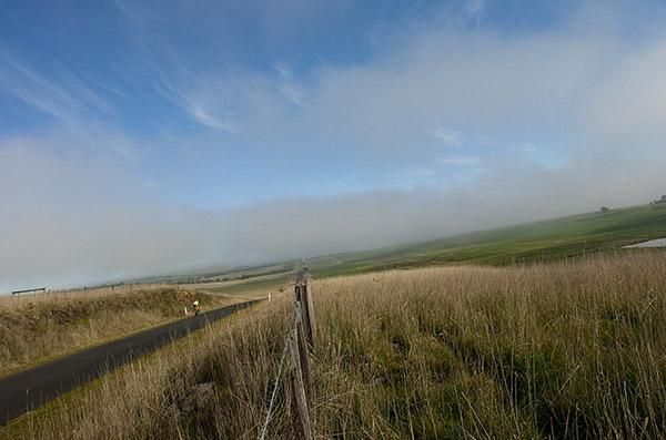 Going against the clock as the fog slowly clears during the women's race in the Victorian Open Road Time Trial Championship.