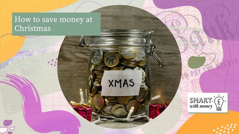 Jar of coins with a xmas label