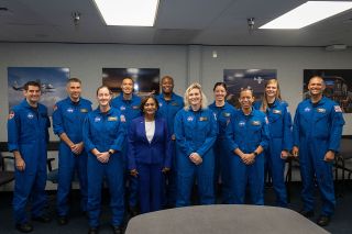 NASA's 2021 astronaut candidate class with Vanessa Wyche (fifth from left), director of Johnson Space Center in Houston.