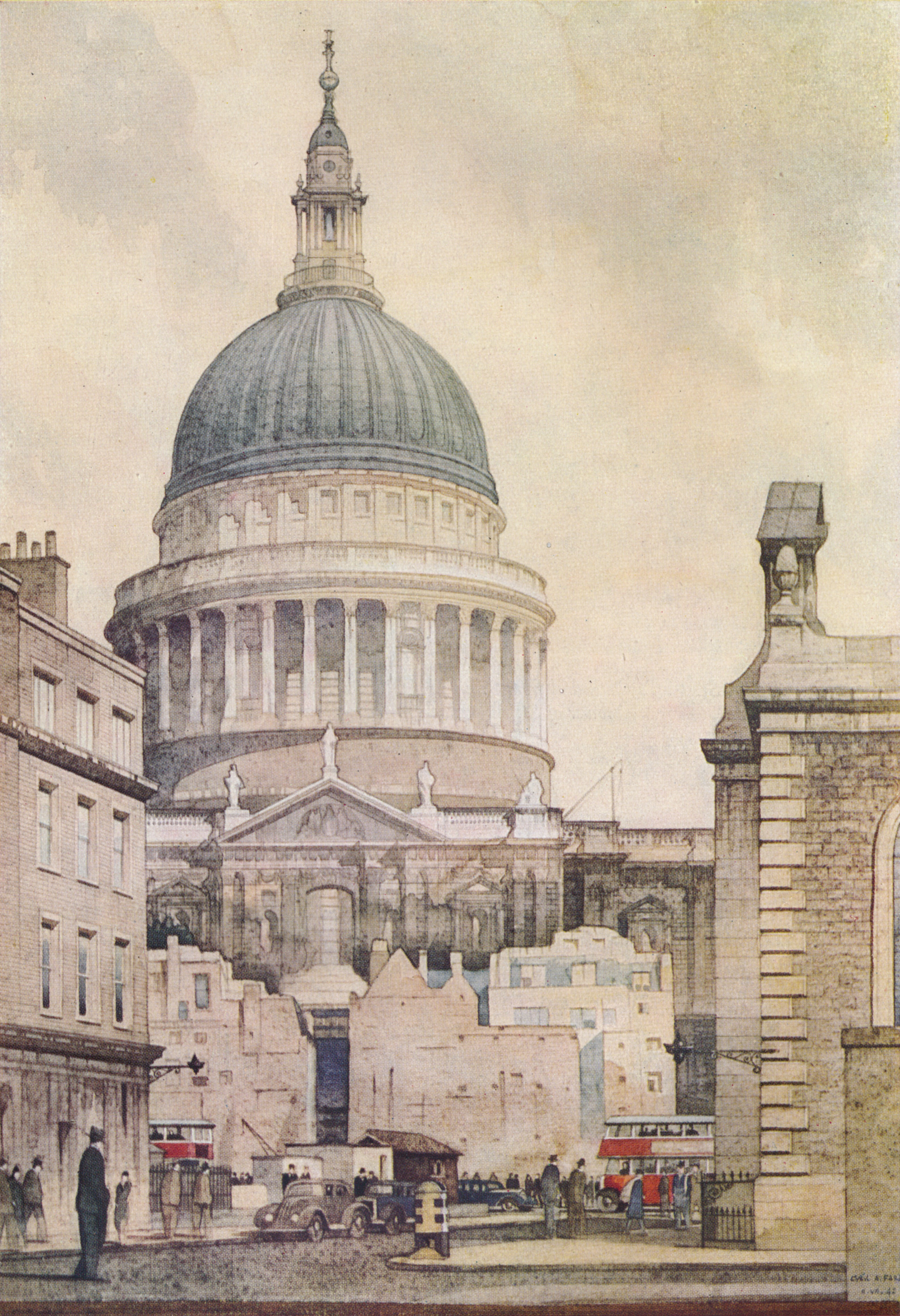 St. Paul's Cathedral from the North, by Cyril A. Farey in 1943.