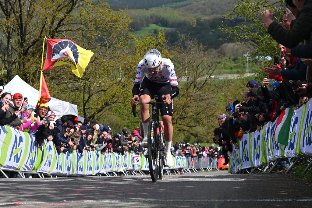 LIEGE BELGIUM APRIL 24 Tadej Pogacar of Slovenia and UAE Team Emirates attacks in the Cte de La Redoute during the 110th Liege Bastogne Liege 2024 Mens Elite a 2545km one day race from Liege to UCIWT on April 24 2024 in Liege Belgium Photo by Dario BelingheriGetty Images