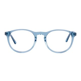 Round eyeglasses with clear blue frames