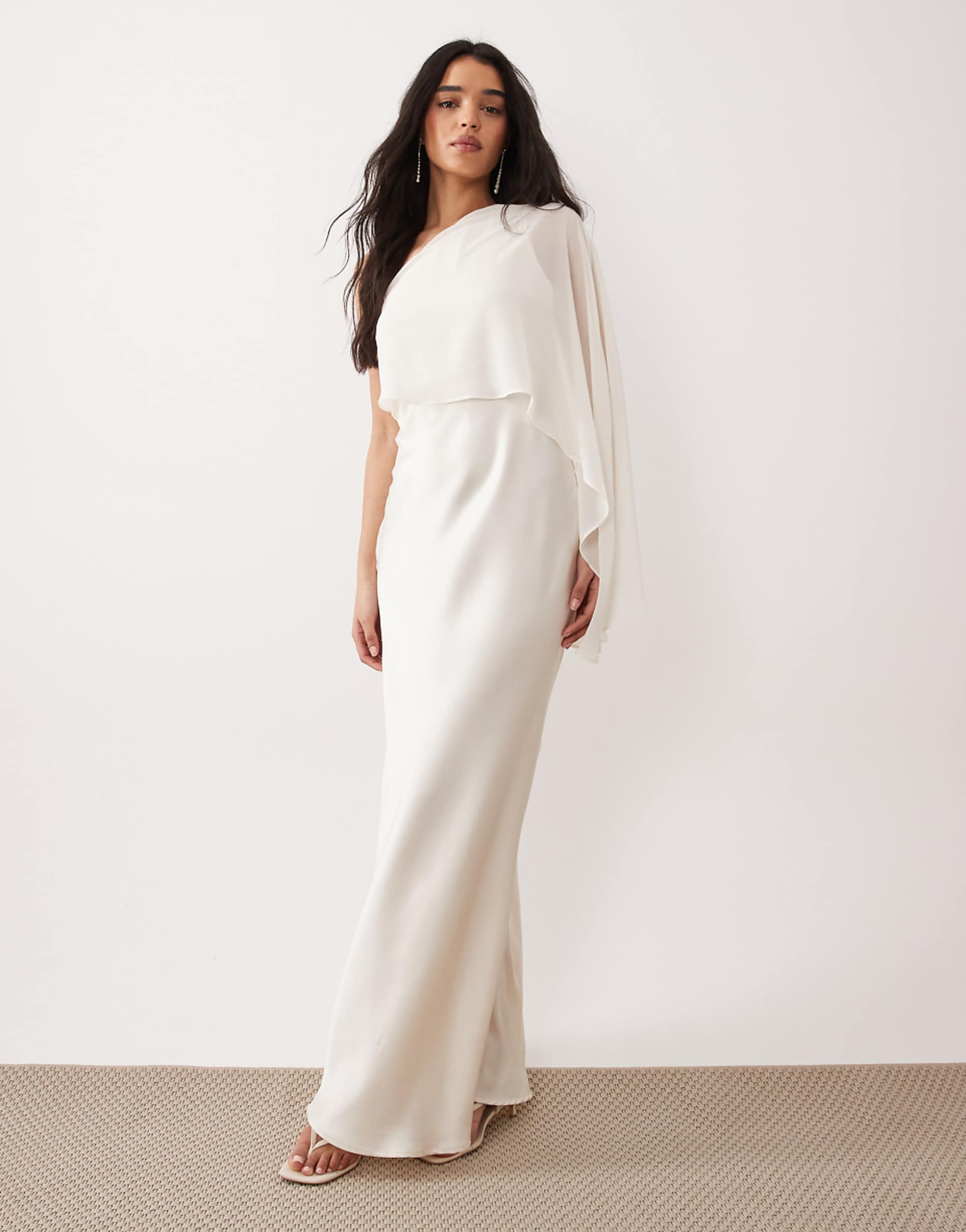 Gina Tricot Sheer One Shoulder Maxi Dress With Side Slit in Cream