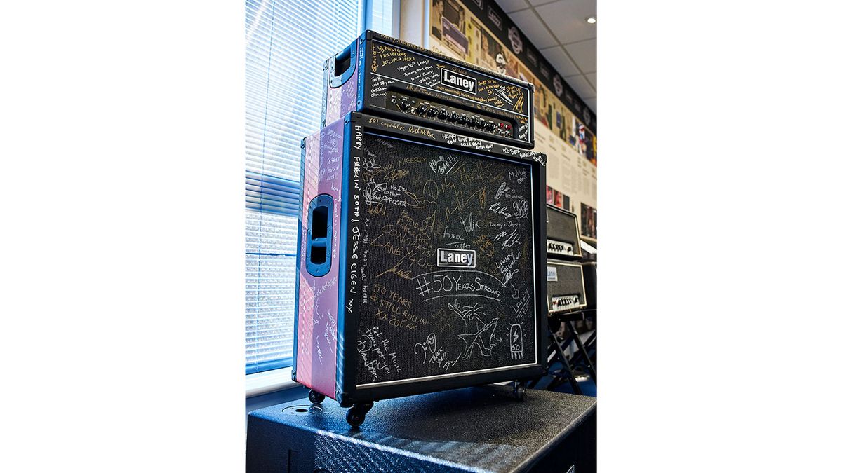 A Laney half-stack signed by everyone who attended last year&rsquo;s 50th anniversary celebrations