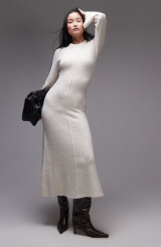 Bouclé Long Sleeve Maxi Dress