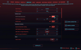 Graphics menu in settings in Cyberpunk 2077
