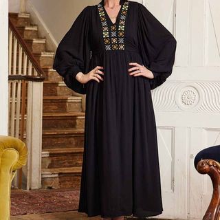 long black maxi dress with smocked top