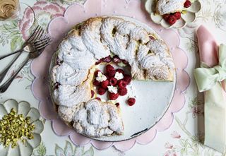 Raspberry and pistachio choux