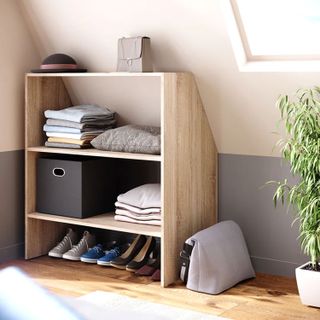 wooden sloping shelf unit