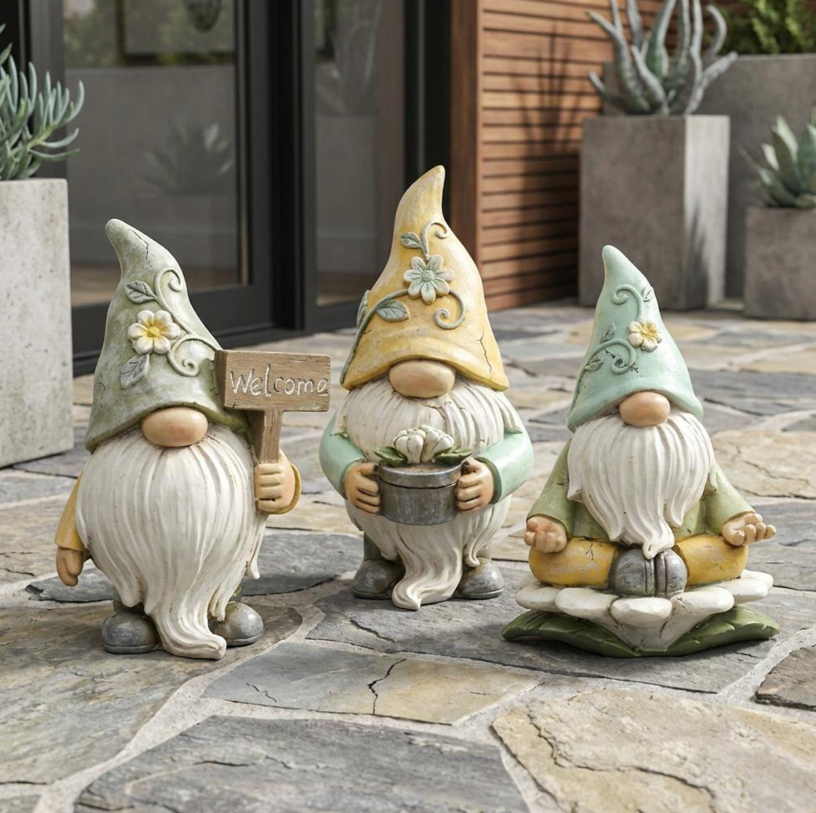 set of three pastel-coloured gnomes