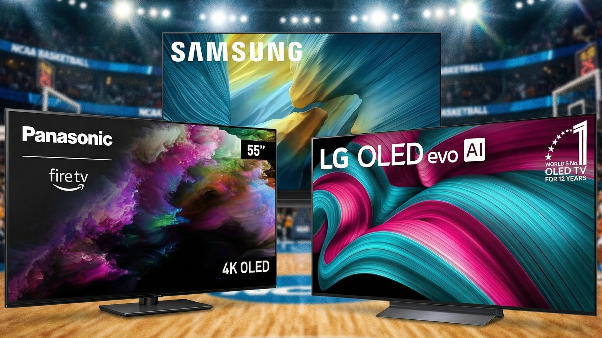 Collage of OLED TVs on sale for March Madness