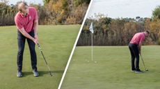 John Howells demonstrating a putting drills for speed on the green