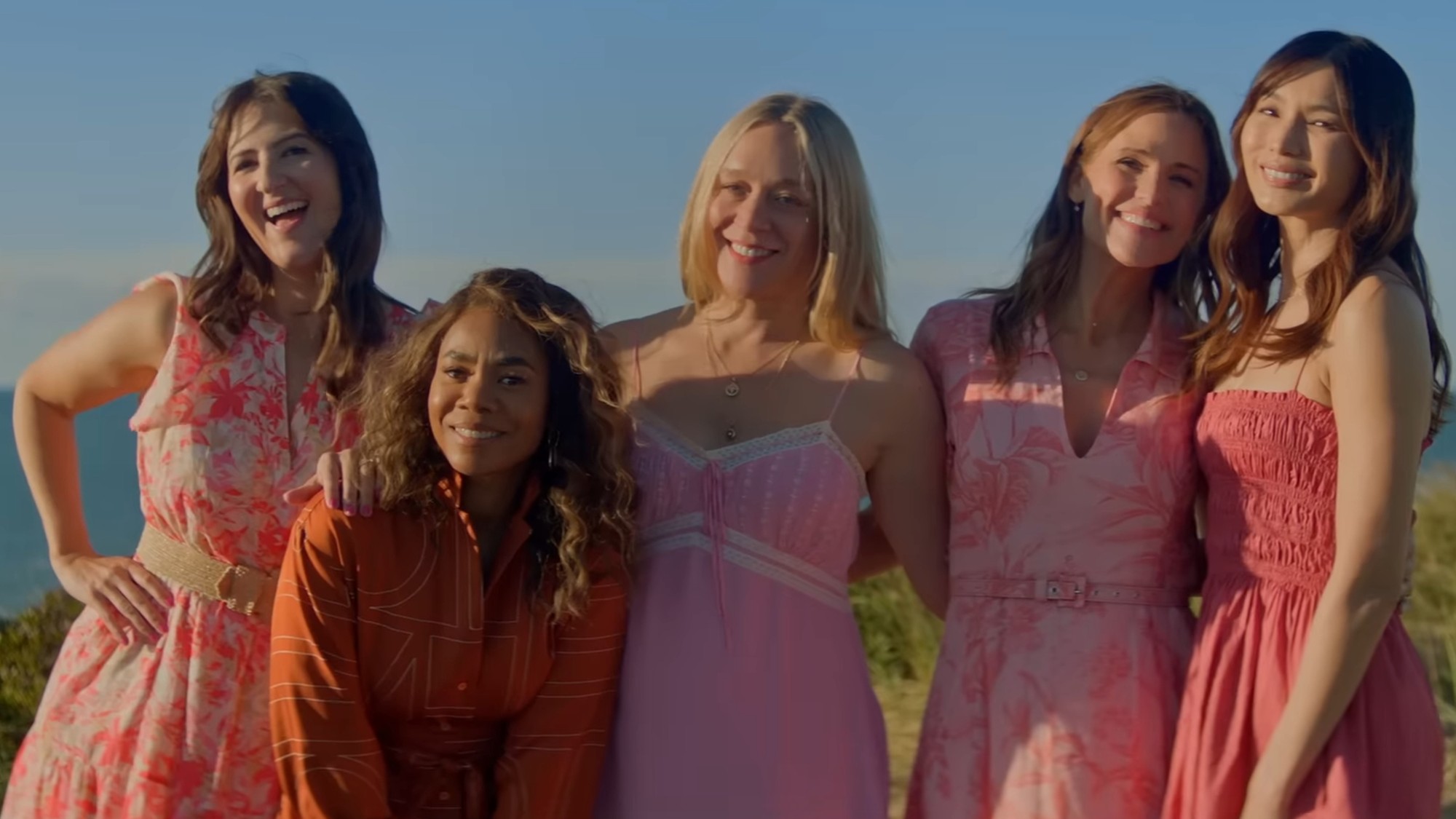 Chloe Sevigny, Jennifer Garner, Gemma Chan, Regina Hall, and D'Arcy Carden posing for a photo in The Five Star Weekend.