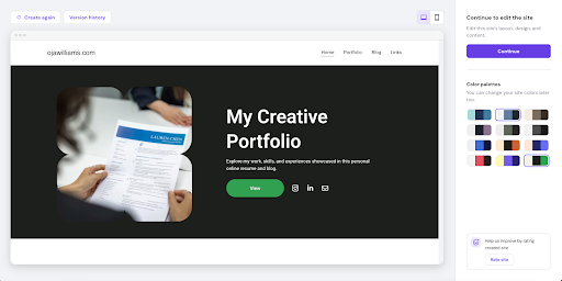 screenshot of Hostinger website builder being used to create a personal website