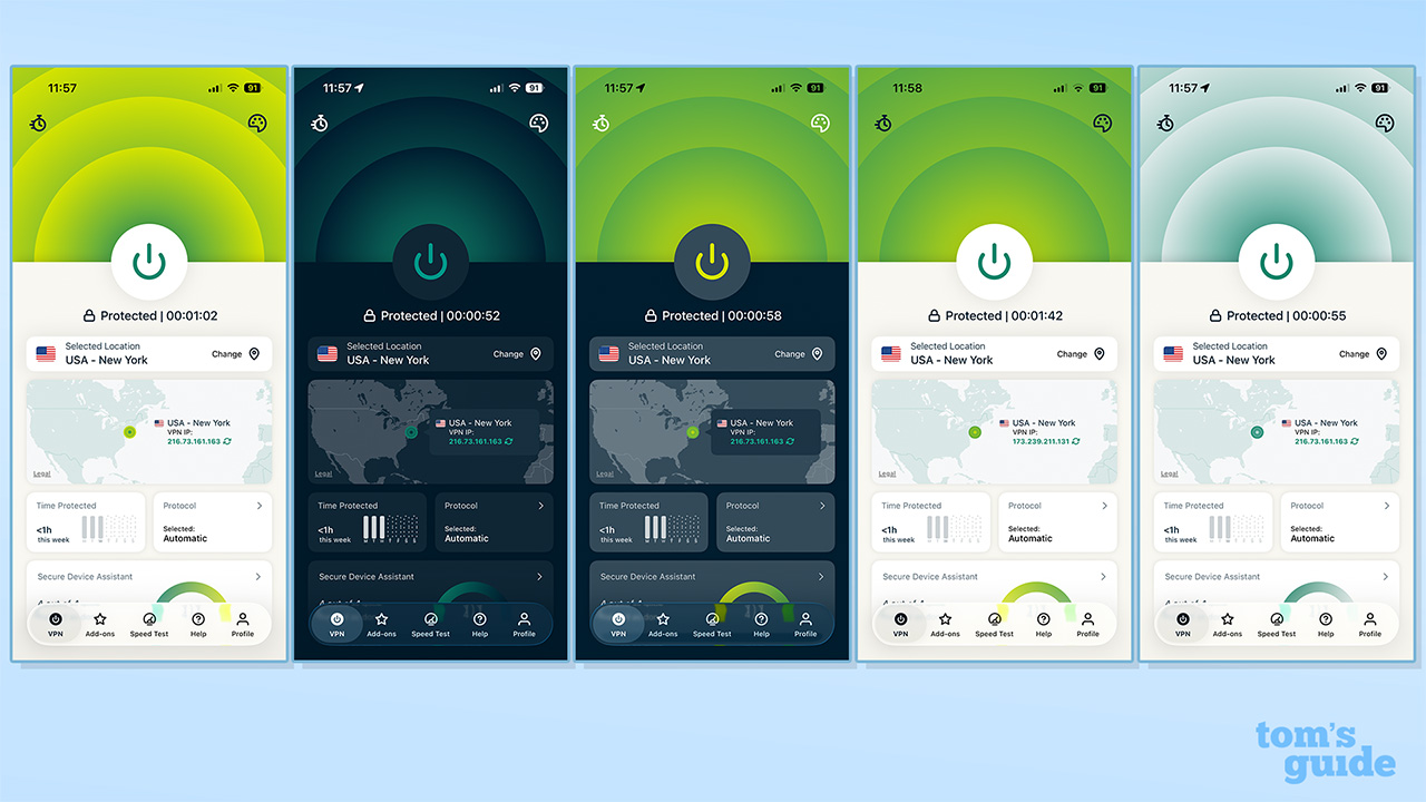 ExpressVPN's iOS apps displaying all five themes