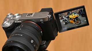 The Sony A7C II with its screen out