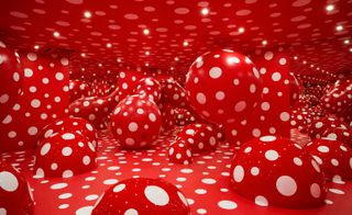 Room and objects painted red with white spots